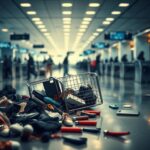 Flick International Overturned security bin cart at TSA checkpoint in Miami airport