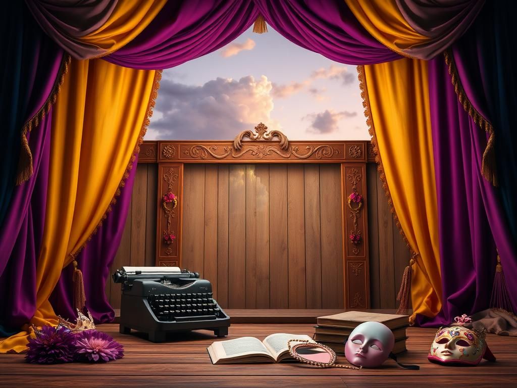 Flick International Vibrant stage set for a Shakespearean play featuring LGBTQ+ pride colors and ornate decorations