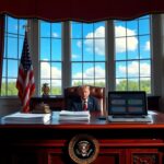 Flick International Oval Office with Resolute Desk and documents for DOGE Initiative