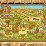 Flick International Intricate Byzantine-era mosaic showcasing 55 colorful medallions depicting scenes of ancient life and mythology