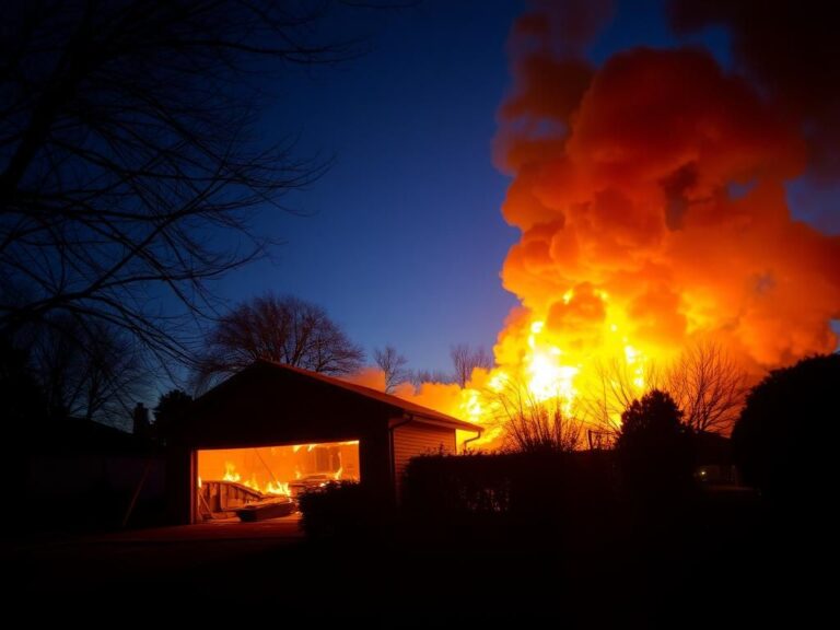 Flick International Flames engulfing a garage during a heroic rescue