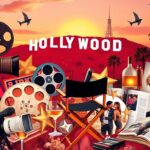 Flick International A vibrant collage of Hollywood symbols including a film reel, vintage camera, and director's chair against a sunset backdrop.