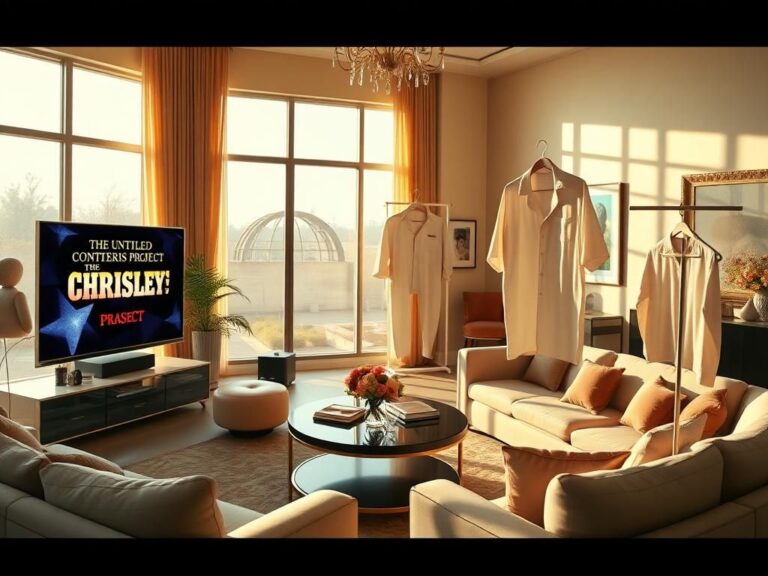 Flick International Modern living room showcasing luxurious décor and a television displaying 'The Untitled Chrisleys Project' logo.