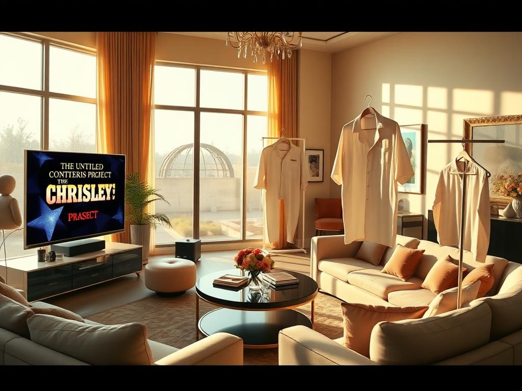 Flick International Modern living room showcasing luxurious décor and a television displaying 'The Untitled Chrisleys Project' logo.