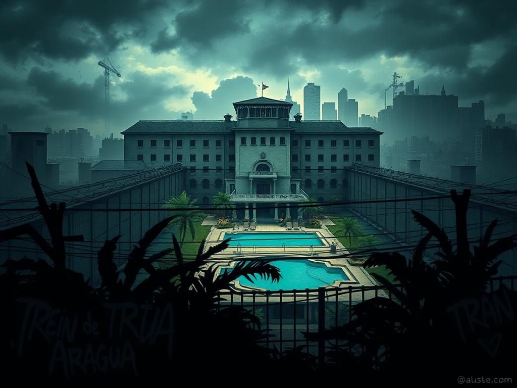 Flick International Ominous depiction of a Venezuelan prison illustrating the Tren de Aragua gang's chaotic influence