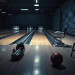 Flick International Dimly lit bowling alley with an abandoned bowling ball, symbolizing interrupted games and health challenges
