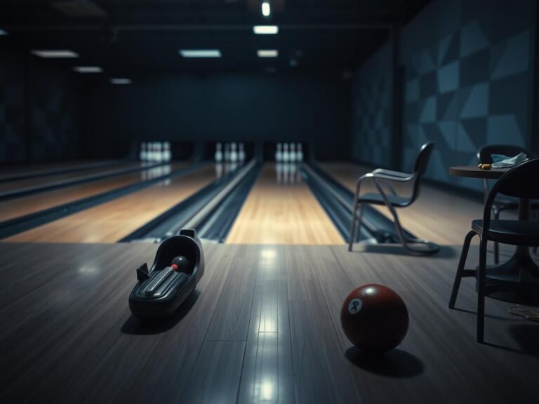 Flick International Dimly lit bowling alley with an abandoned bowling ball, symbolizing interrupted games and health challenges