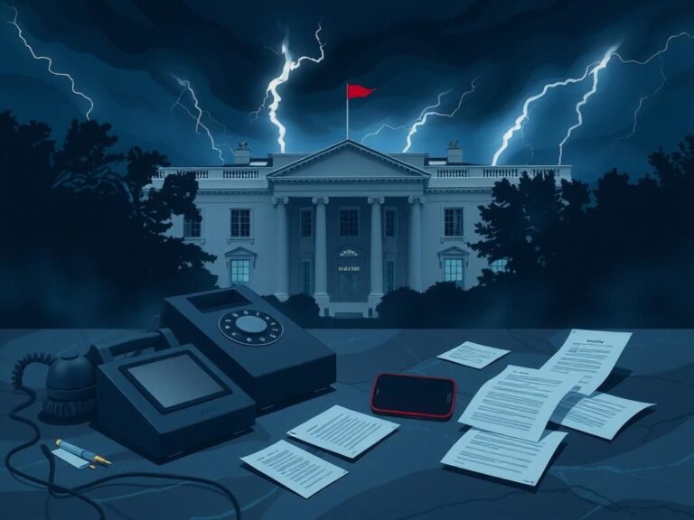 Flick International Digital illustration of the White House with an ominous telephone and smartphone, representing an impersonation attempt.