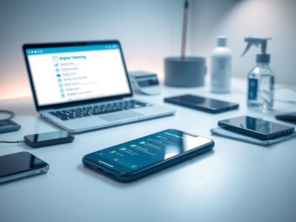 Flick International A sleek, modern smartphone on a clean desk surrounded by tech gadgets