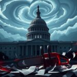 Flick International Futuristic representation of the U.S. Capitol symbolizes political tension and change