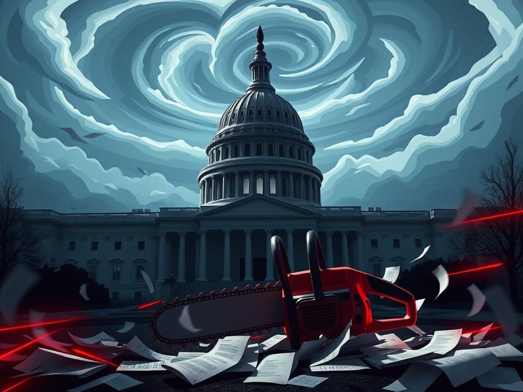 Flick International Futuristic representation of the U.S. Capitol symbolizes political tension and change
