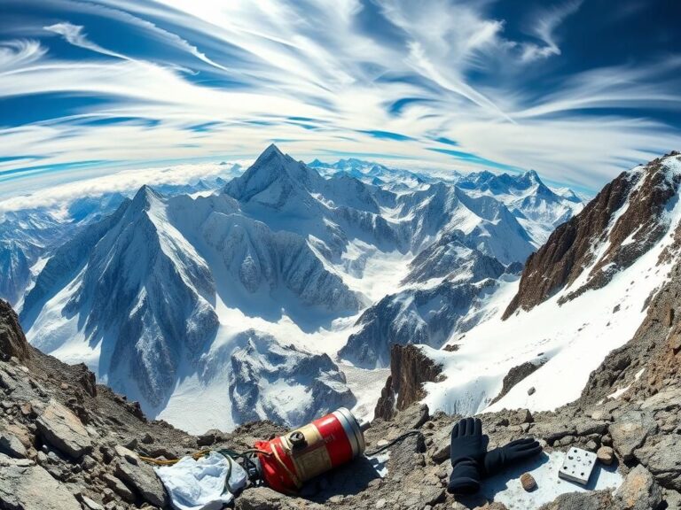 Flick International A breathtaking view of Mount Everest showcasing its icy peaks and rugged ridges under a dynamic sky.