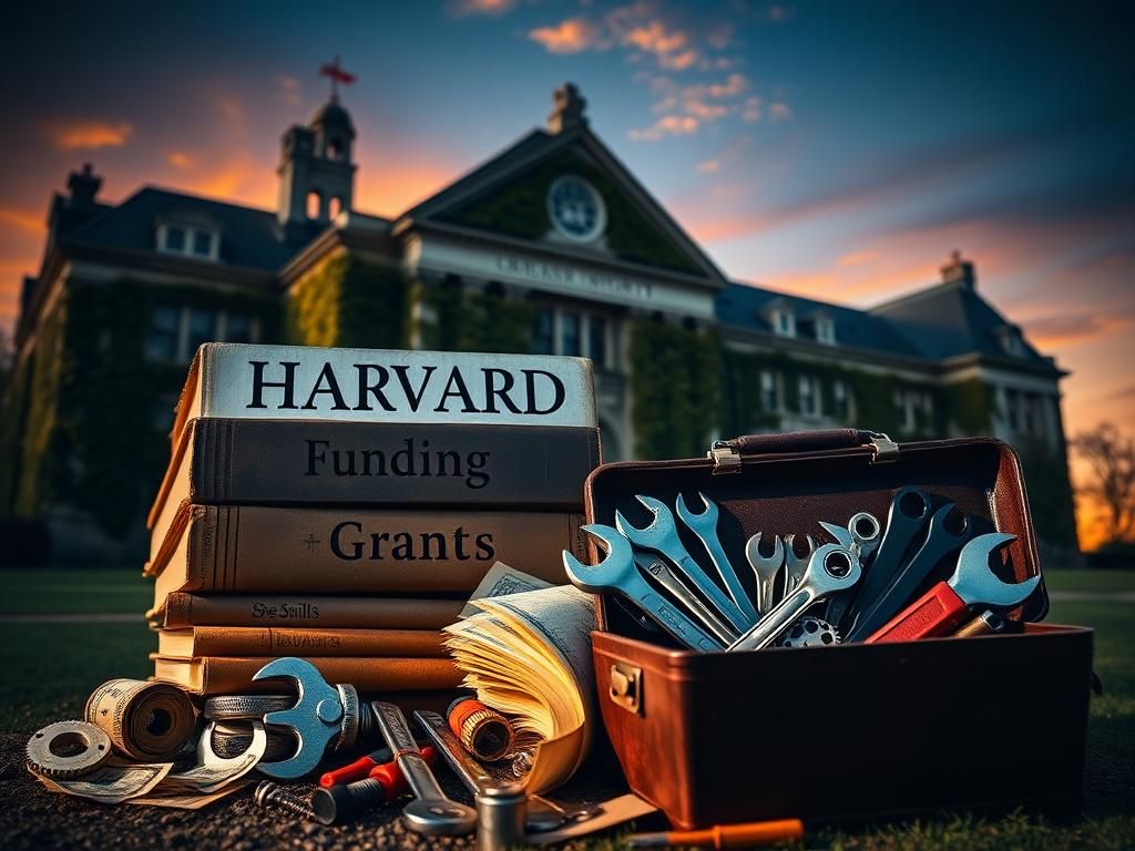 Flick International Close-up view of Harvard's ivy-covered building with signs of funding and trade skills juxtaposed