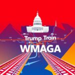 Flick International Vibrant Washington D.C. metro map reimagined as the 'Trump Train' with WMAGA branding