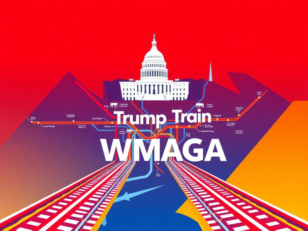 Flick International Vibrant Washington D.C. metro map reimagined as the 'Trump Train' with WMAGA branding