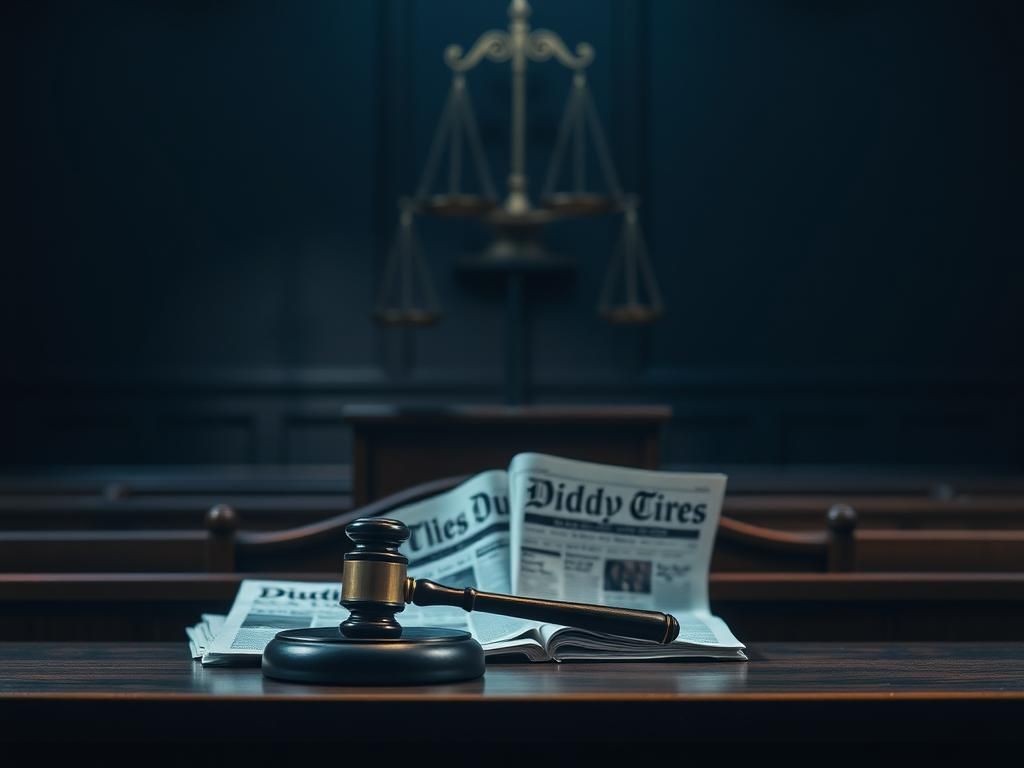 Flick International A solemn courtroom setting with an empty wooden bench and gavel in focus