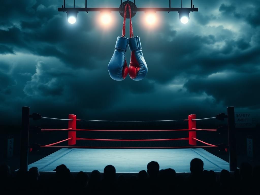 Flick International Empty boxing ring under bright lights with contrasting gloves symbolizing gender eligibility debate