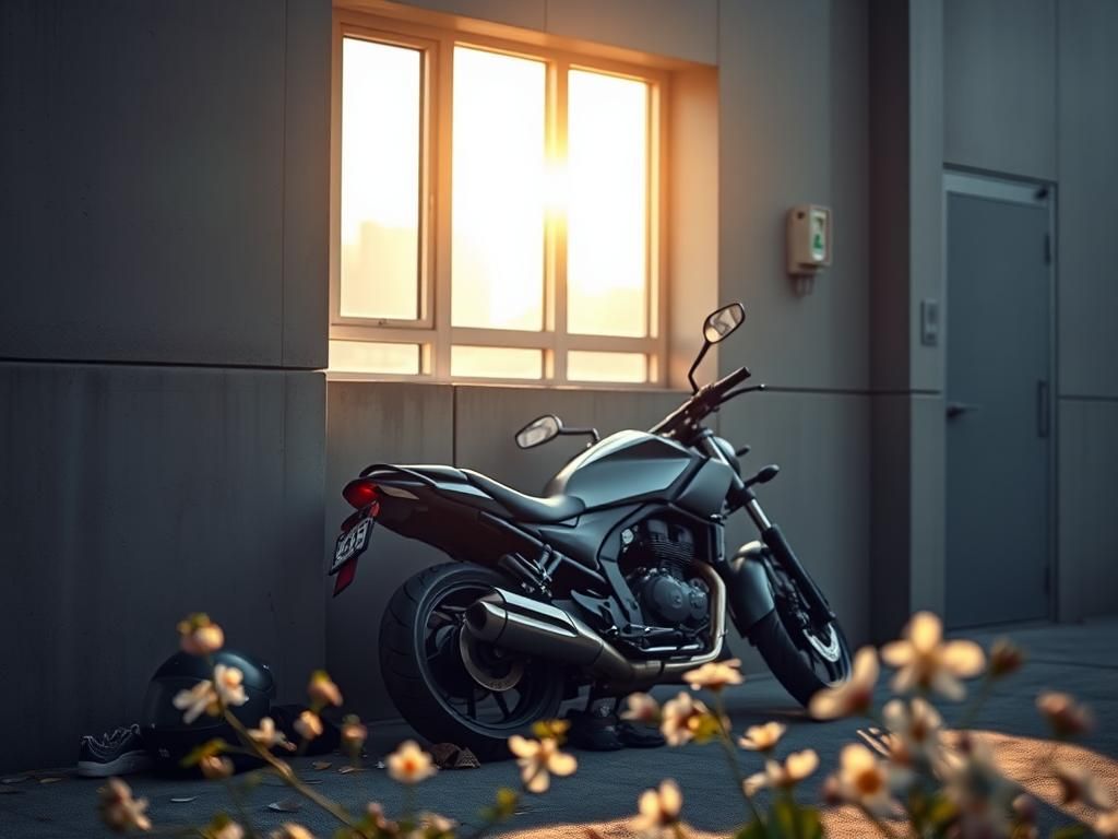 Flick International Abandoned motorcycle symbolizing survival and recovery after serious accident