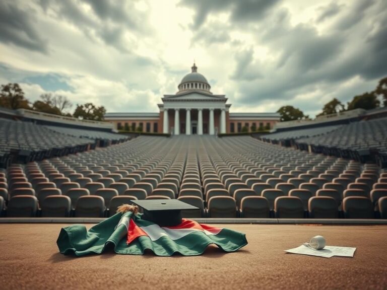Flick International Empty campus amphitheater with a discarded Palestinian flag symbolizing student protest at MIT