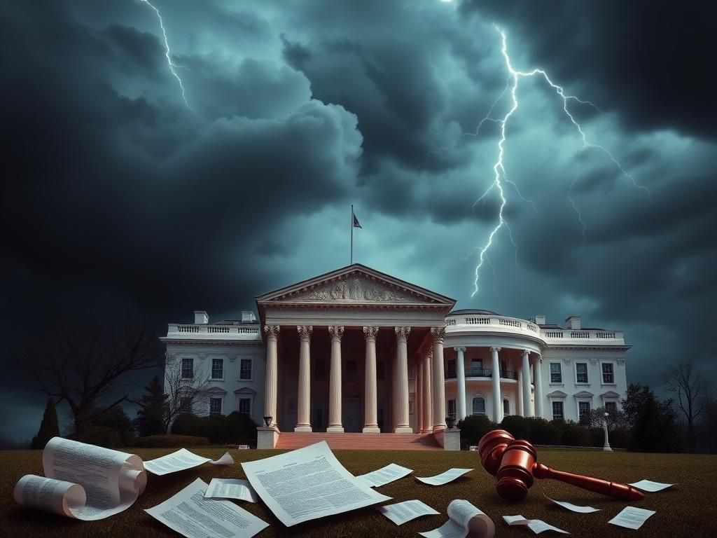 Flick International Dramatic courthouse building against a stormy sky symbolizing judicial power