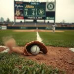 Flick International Baseball glove and ball on the field after missed play