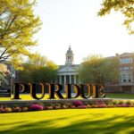 Flick International Serene campus scene at Purdue University showcasing iconic buildings and lush green lawns