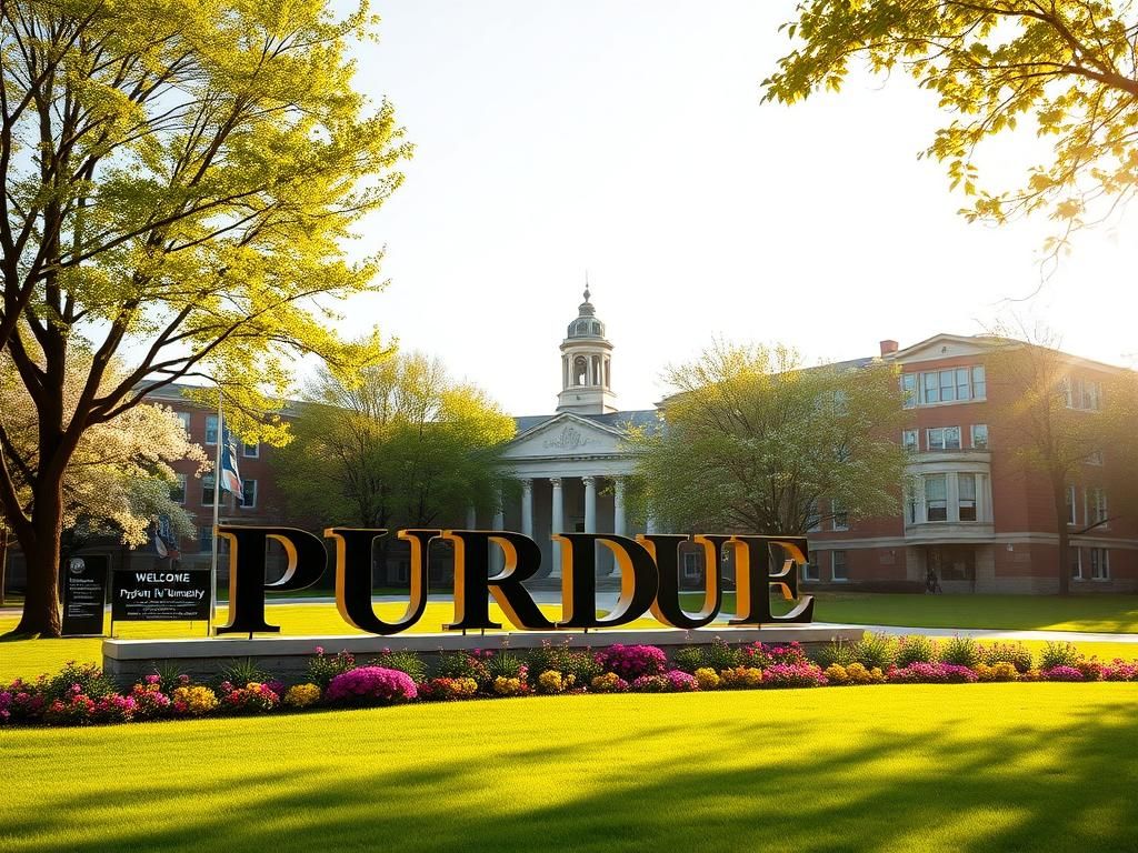 Flick International Serene campus scene at Purdue University showcasing iconic buildings and lush green lawns