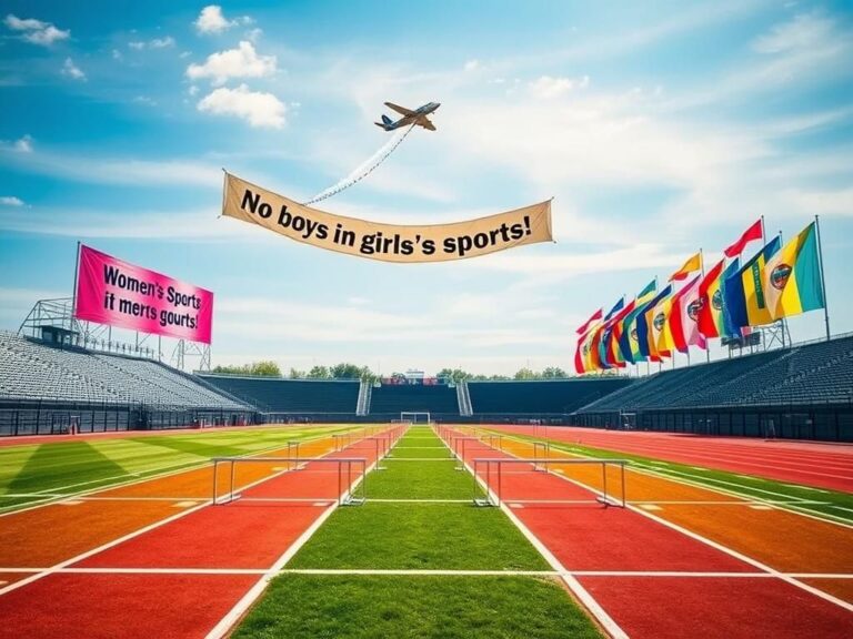 Flick International A vibrant outdoor track and field stadium in Clovis, California, featuring hurdles and banners amid a tense atmosphere.