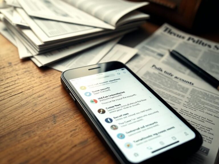 Flick International Close-up of a smartphone on a wooden desk showing social media notifications related to political controversies.