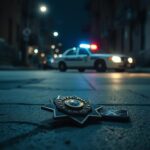 Flick International Abandoned police badge on a dimly lit Bronx street representing police tensions