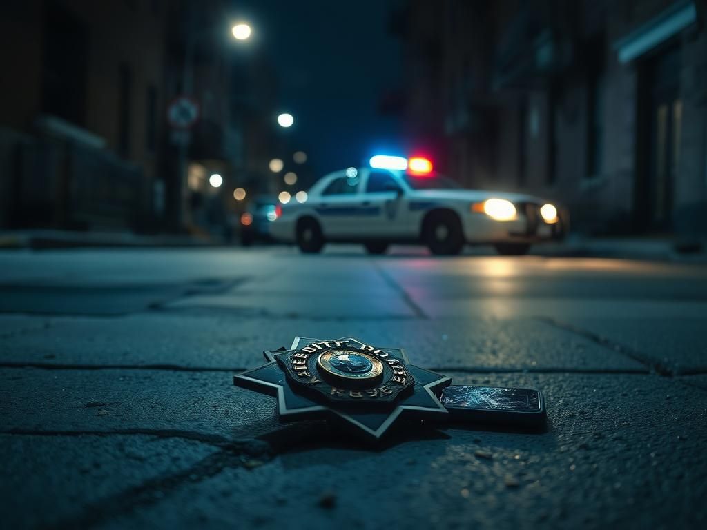 Flick International Abandoned police badge on a dimly lit Bronx street representing police tensions