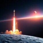 Flick International Launch of the Tianwen-2 space probe from a Chinese launch pad against a starry sky
