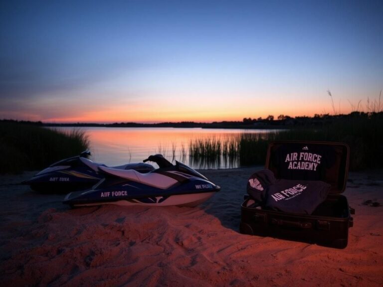 Flick International Sunset over Lake Grapevine with deserted jet skis and open suitcases symbolizing lost potential