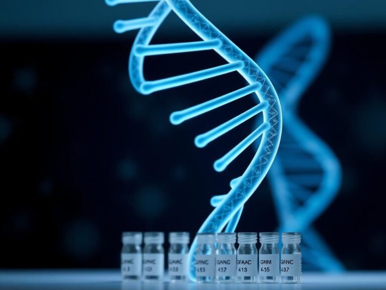 Flick International Close-up view of a translucent double helix DNA strand glowing in soft blues and greens