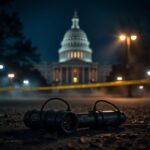 Flick International Dimly lit night scene of the U.S. Capitol with pipe bombs on the ground