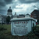 Flick International A contrasting view of Harvard University campus showing iconic architecture and stormy skies conveying tension.