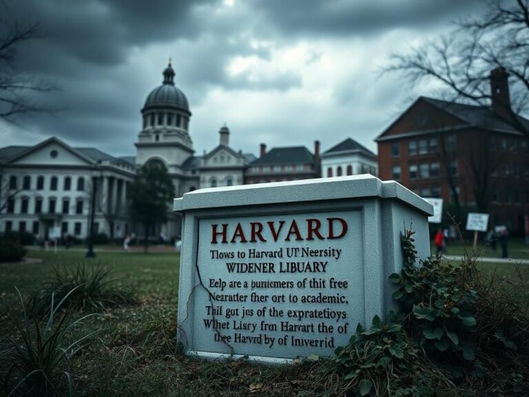 Flick International A contrasting view of Harvard University campus showing iconic architecture and stormy skies conveying tension.