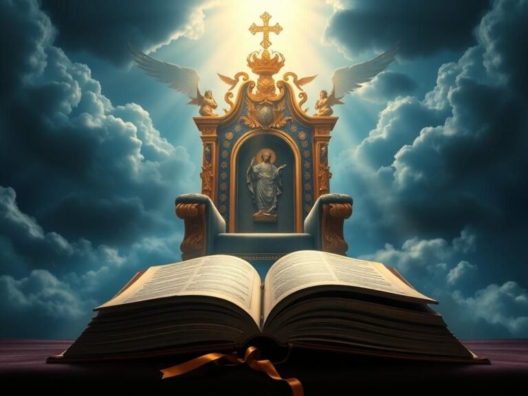 Flick International An ornate throne representing divinity surrounded by light and clouds