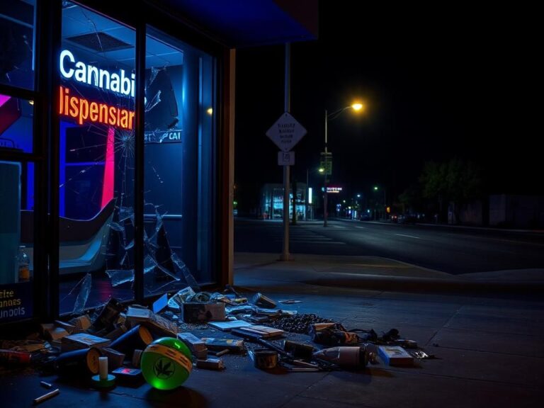 Flick International Shattered glass entrance of The Woods WeHo cannabis dispensary after burglary
