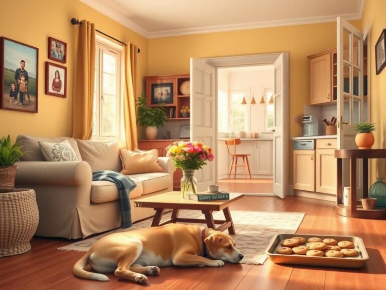 Flick International Cozy living room scene featuring a joyful family reunion with warm colors and homey decorations.