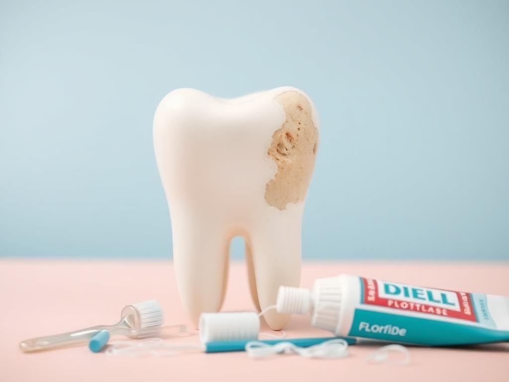 Flick International Close-up view of a healthy tooth alongside a decayed tooth, showcasing dental health contrast