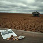 Flick International A weathered wooden table with coins and a Medicaid brochure in a stark landscape representing financial struggle
