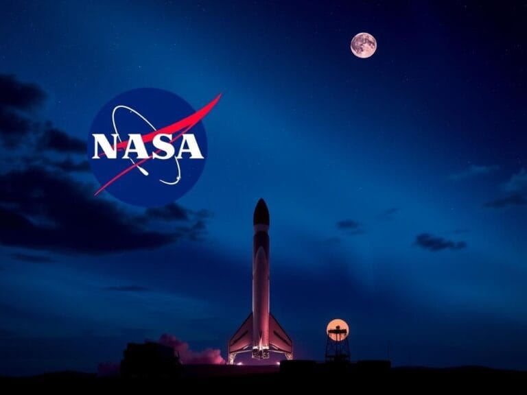 Flick International A vibrant night sky with a NASA logo and modern rocket, representing space exploration