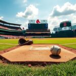 Flick International A close-up view of home plate at Fenway Park, with a baseball glove and ball hinting at a recent play.
