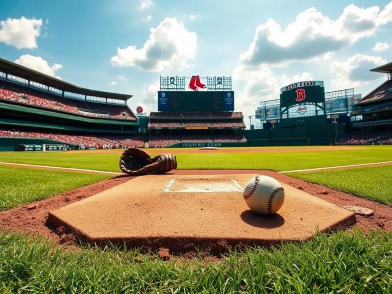 Flick International A close-up view of home plate at Fenway Park, with a baseball glove and ball hinting at a recent play.