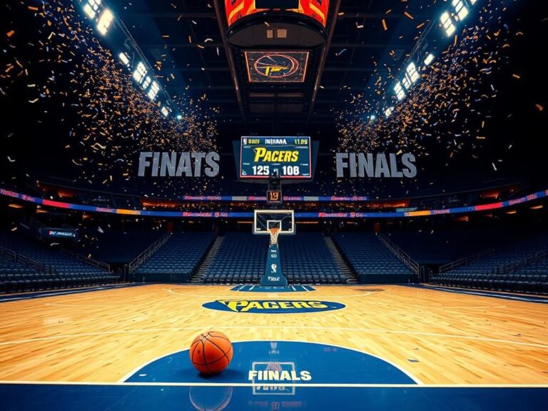 Flick International Dramatic scene of a basketball court celebrating Indiana Pacers' victory