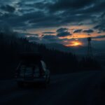 Flick International Dark, ominous landscape at the Canadian border depicting smuggling activities.