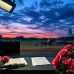 Flick International Empty broadcasting booth at Churchill Downs racetrack during Kentucky Derby