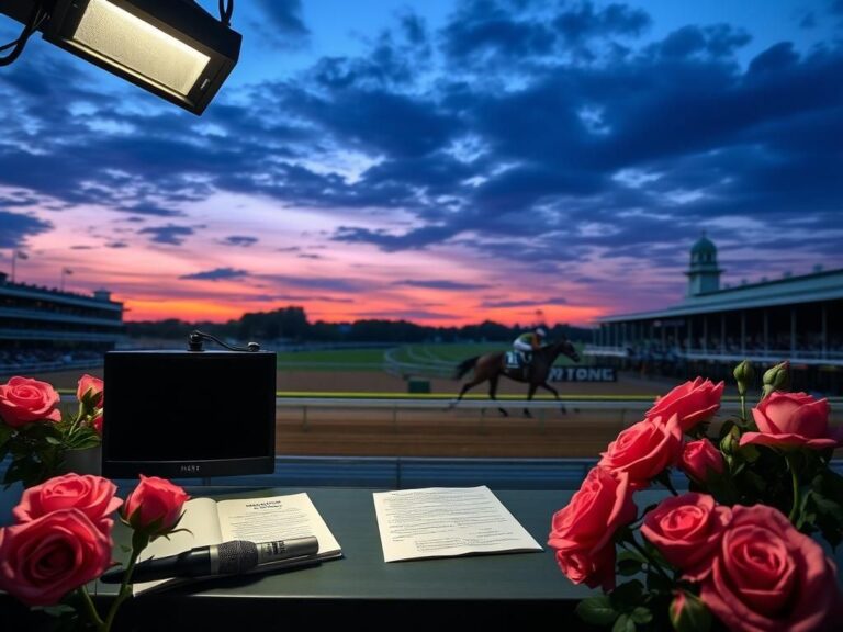 Flick International Empty broadcasting booth at Churchill Downs racetrack during Kentucky Derby