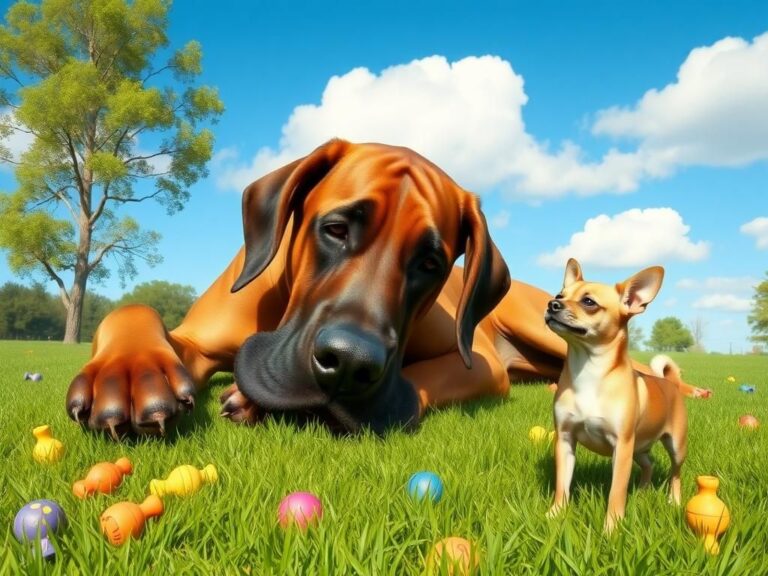 Flick International Great Dane and Chihuahua playdate showcasing size difference